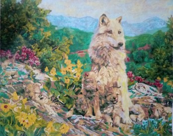Painting акрилом Семья волков