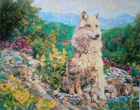 Painting акрилом Семья волков