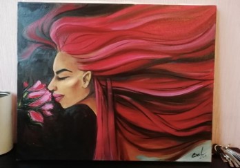 Painting маслом Муза в червоному