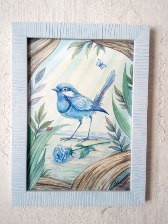Painting акварелью "Blue bird"