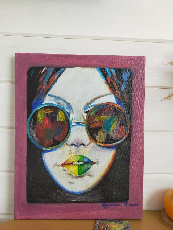 Painting маслом девушка в очках