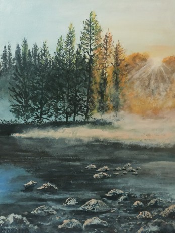Painting акрилом Туман над рекой