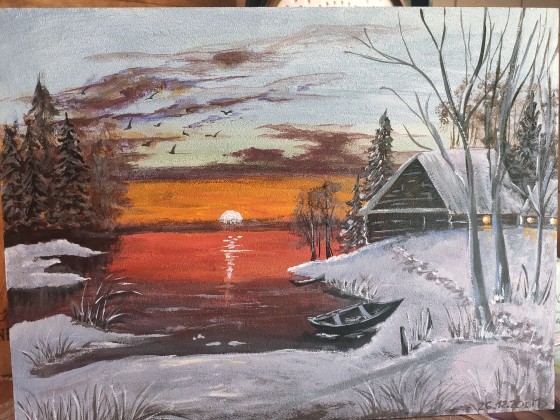 Painting акрилом Заход солнца