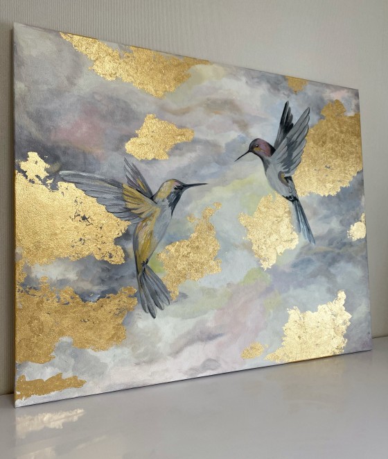 Painting акрилом Птицы в золоте