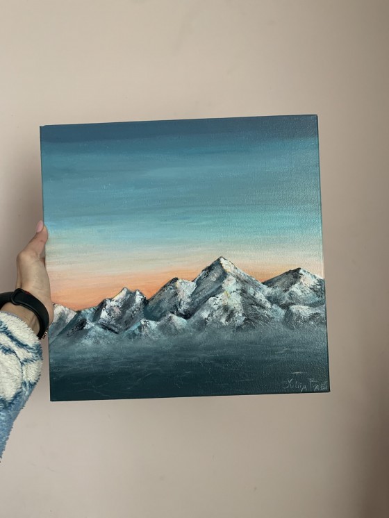 Painting акрилом Mountain sunset 