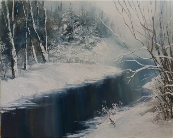 Painting маслом Зимний пейзаж