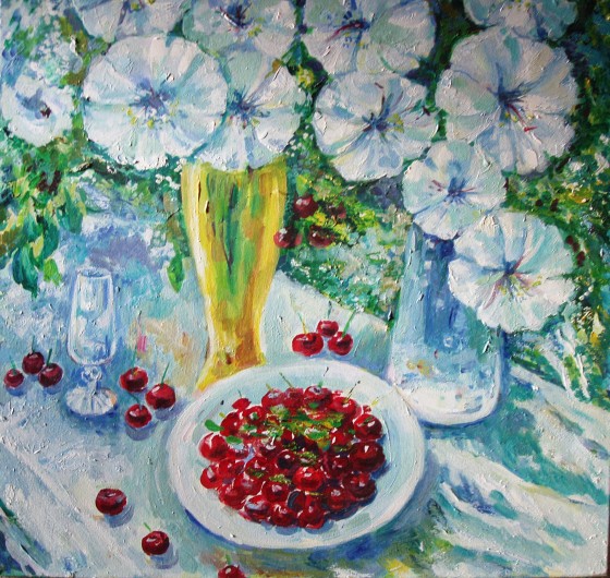 Painting маслом Летний натюрморт с  черешней