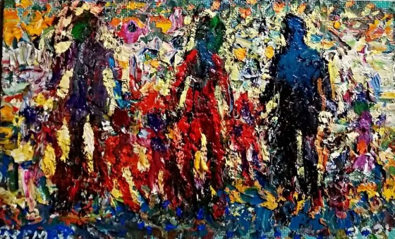 Painting маслом Прогулка с детьми