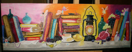 Painting маслом Книжная полка