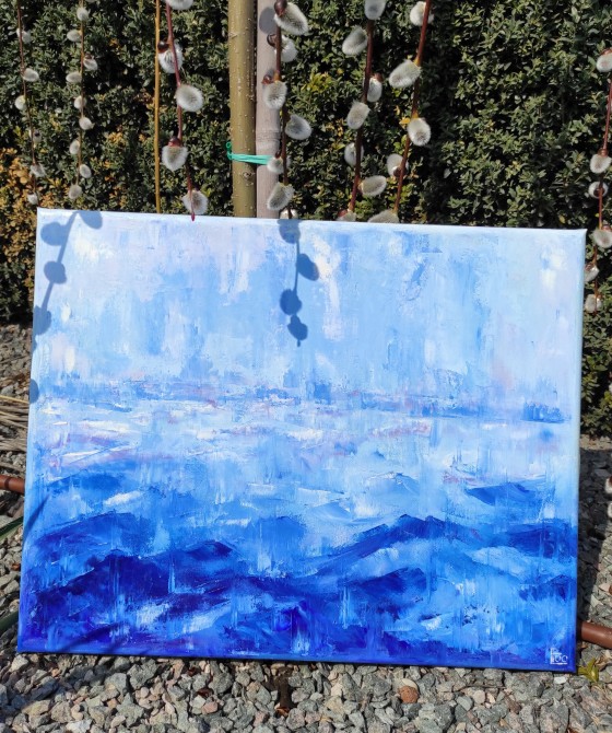 Painting маслом Дождь на море