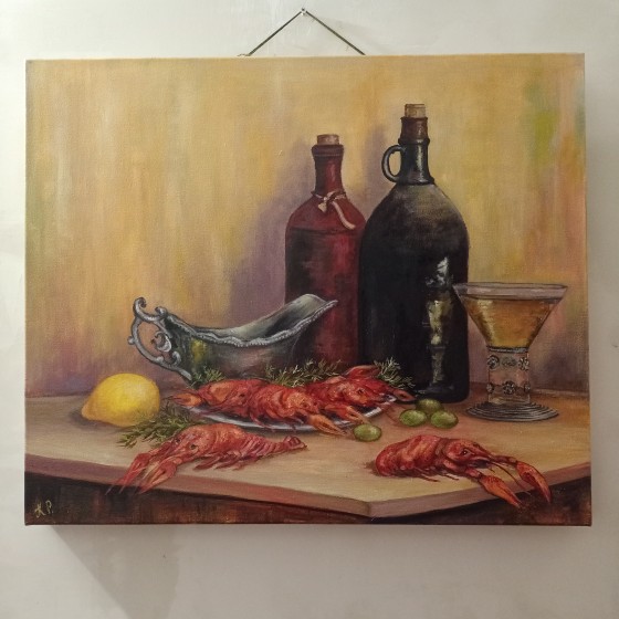 Painting маслом Раки и пиво