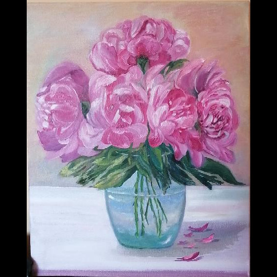 Painting маслом Пиония 