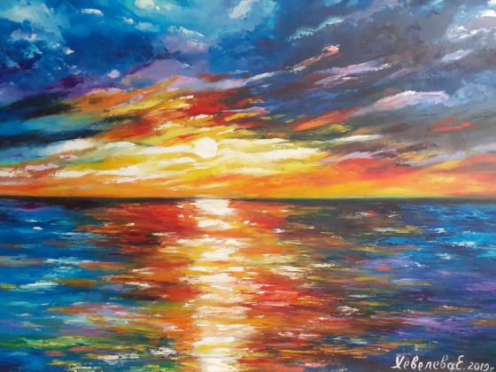 Painting маслом Закат на море.