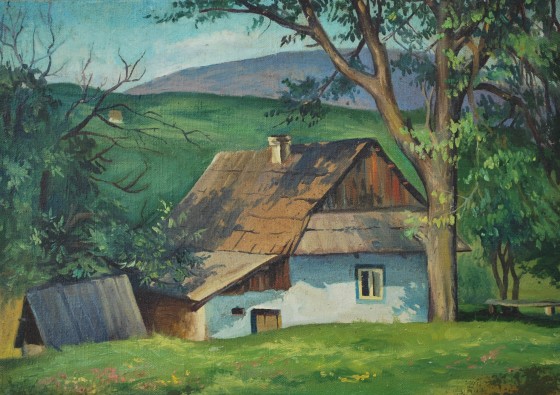 Painting маслом Хата в Карпатах
