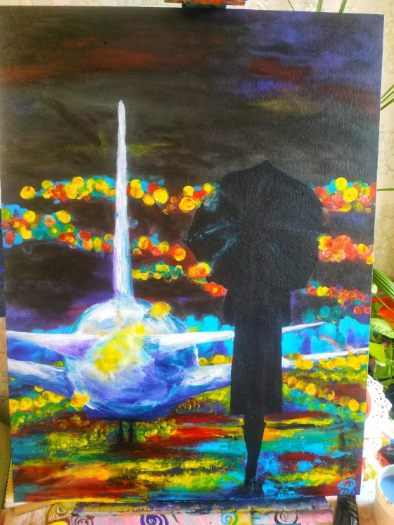 Painting акрилом Дождь.Ночь.Аэропорт