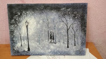 Painting акрилом Зимний вечер