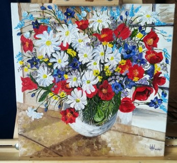 Painting маслом Цветы на подоконнике
