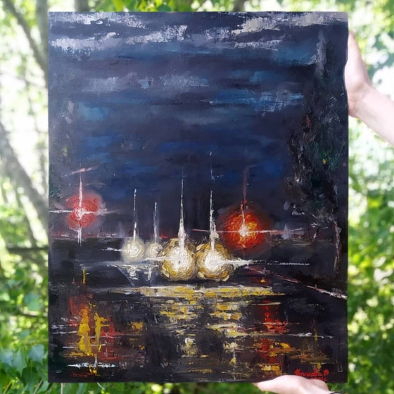 Painting маслом Отблеск города
