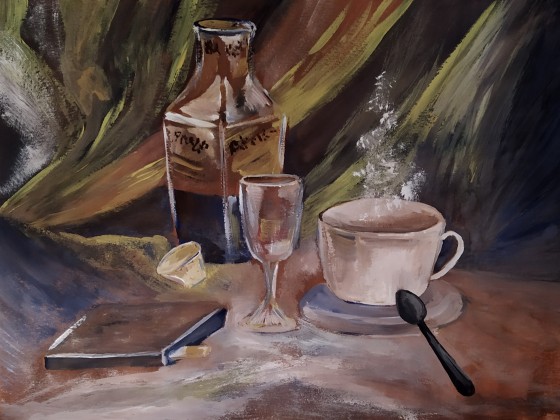 Painting гуашью Натюрморт с коньяком
