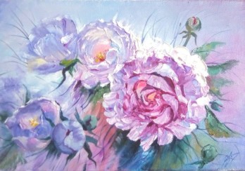Painting маслом "Пионы на солнце"