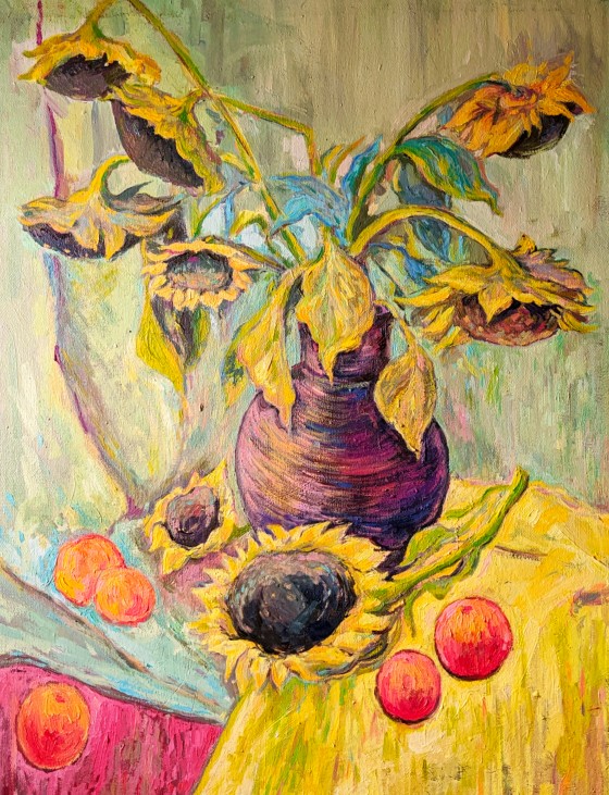 Painting маслом Натюрморт с подсолнухами
