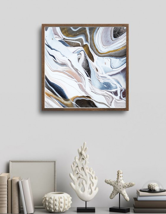 Painting акрилом Картина в технике Fluid Art, абстракция, 35 x 35 см