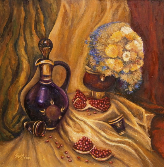 Painting маслом Натюрморт с гранатом