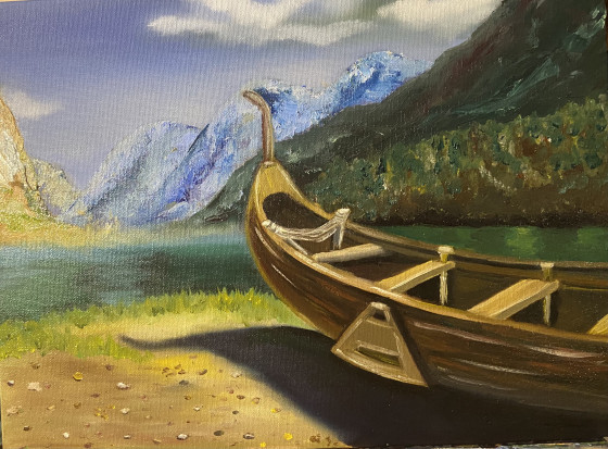 Painting маслом Горное озеро 