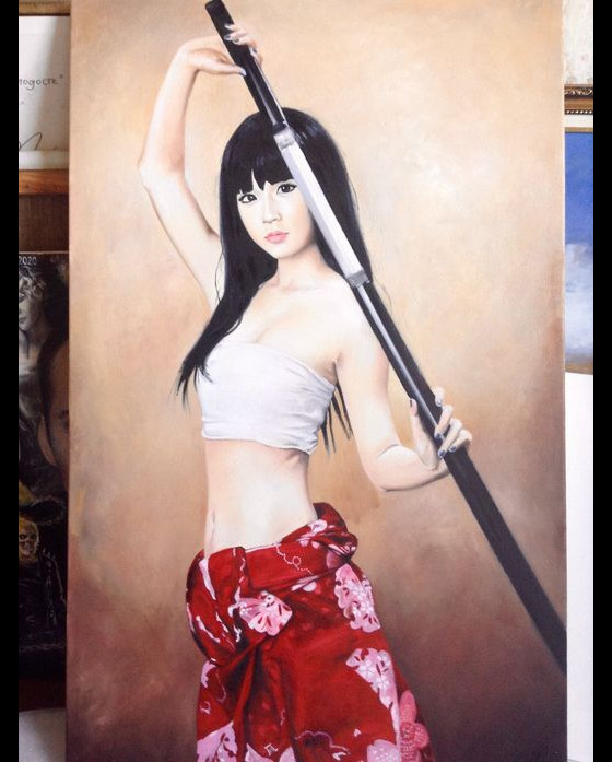 Painting маслом Girl with a katana