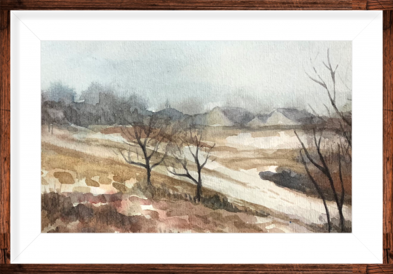 Картина акварелью Зимовий етюд