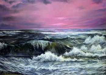 Картина пастелью "Чёрное море в шторм"