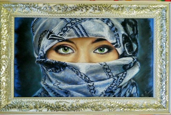 Картина пастелью Зеленые глаза