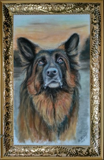 Картина пастелью Пес Граф