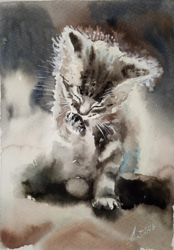 Картина акварелью Умывание.