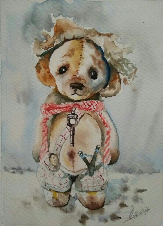 Картина акварелью Тедди.