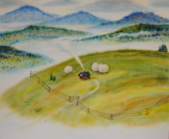 Картина акварелью Весенняя полонына