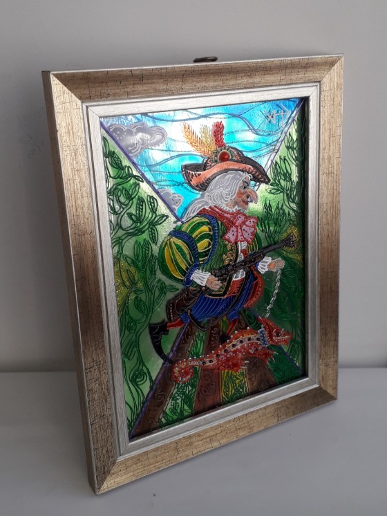 Картина в смешанной технике "На охоте с хамелеоном" 