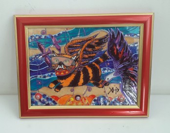 Картина в смешанной технике "Воздушный сон кота Бориса"  