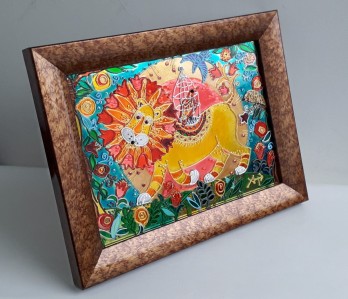 Картина в смешанной технике Витражная картина "Цветочный Лев"  