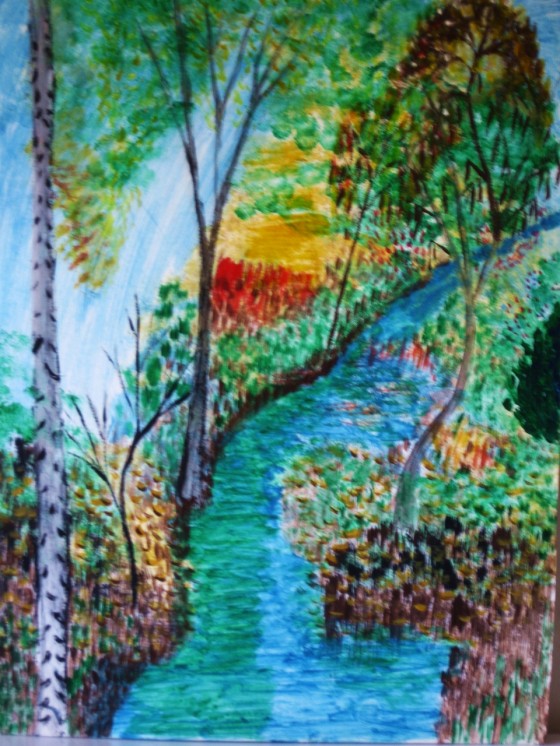 Картина акрилом "Лесной ручей"