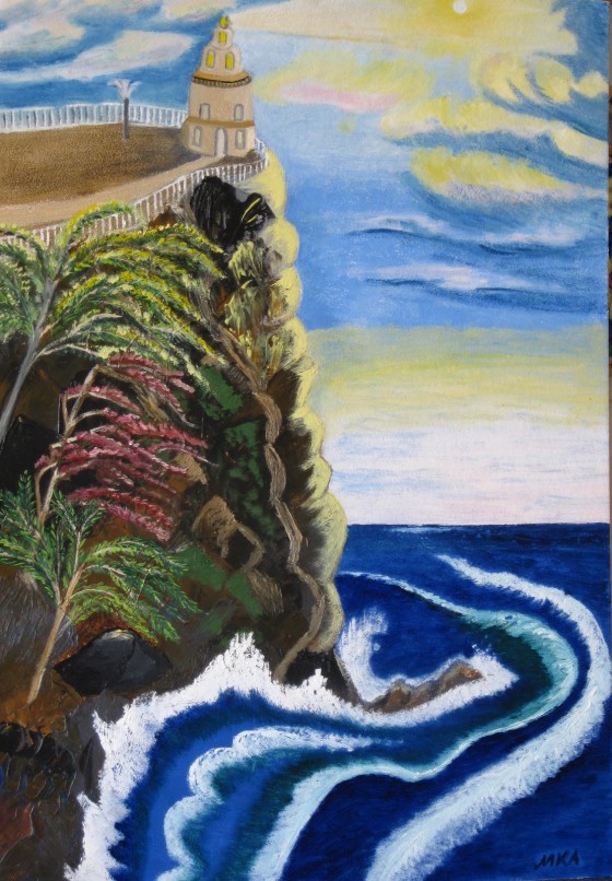 Картина маслом "Спасительный свет маяка"