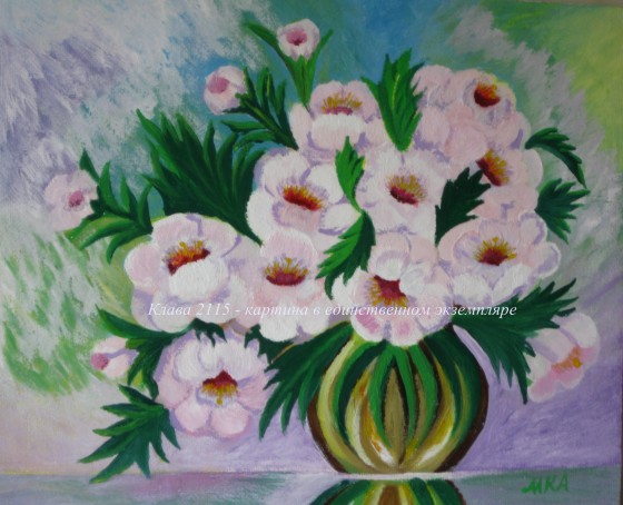 Картина акрилом " Белые пионы "