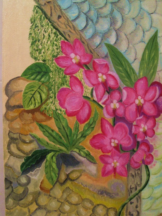 Картина маслом "Орхидеи в ботаническом саду"