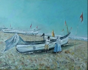 Картина маслом Гоа. Лодки
