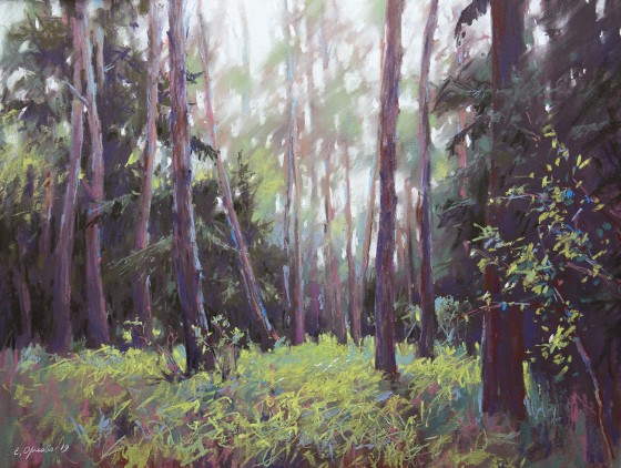 Картина пастелью Лес