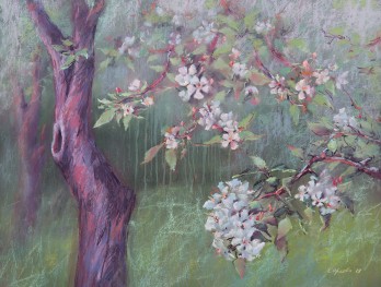 Картина пастелью Яблони в Коломенском