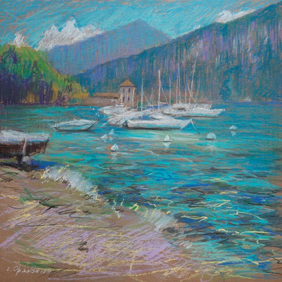 Картина пастелью Белладжио. Дальний берег