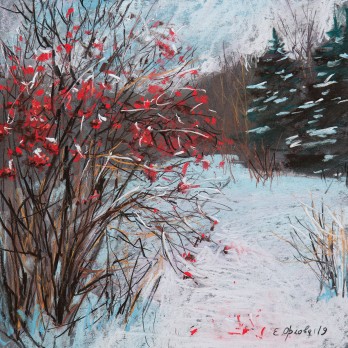 Картина пастелью Зима за городом 10