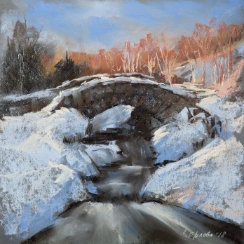 Картина пастелью Зима за городом 06