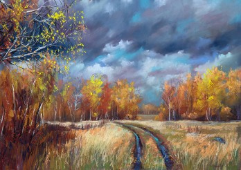 Картина пастелью Осеннее небо